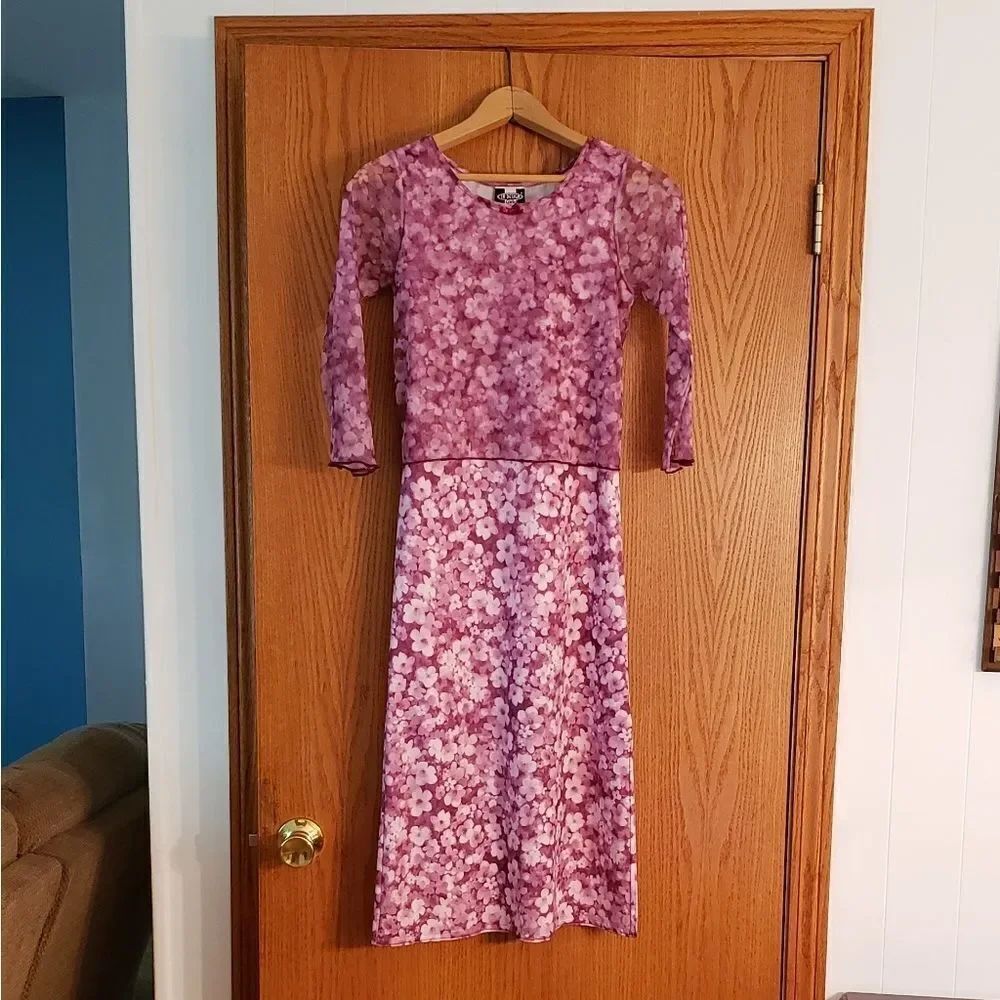 Vintage In Design Girls Purple Floral Dress Sz 12